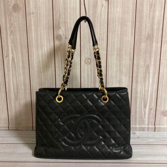 Authentic Chanel GST Caviar Grand Shopping Tote Quilted Shoulder Bag Black Chain - Picture 15 of 16